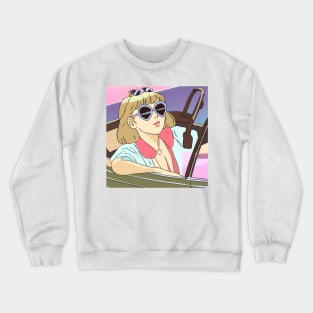 girl in convertible car with blue sunglasses Crewneck Sweatshirt